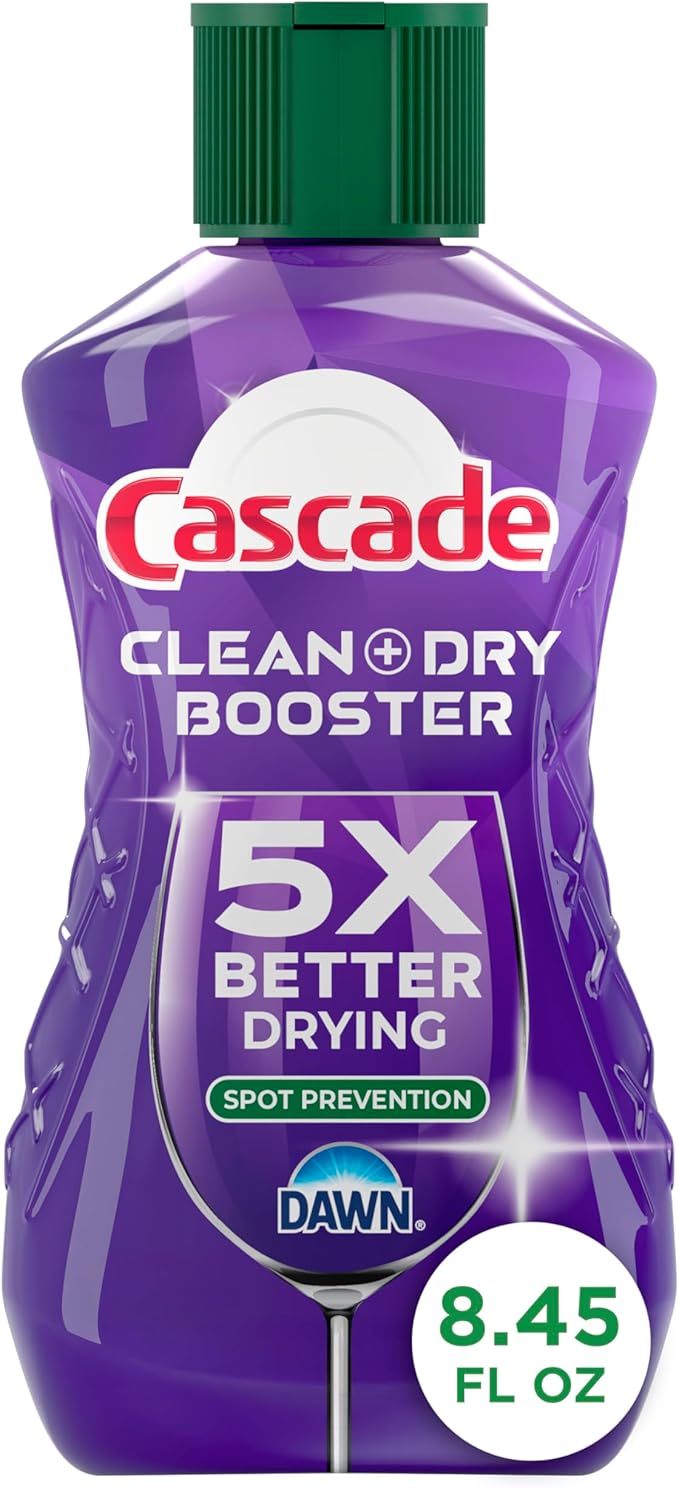 Cascade Rinse Aid Clean & Dry Booster Dishwasher Rinse Aid Liquid for Spotless, Streak-Free Dishes, Works with Dishwasher Detergent, Dishwasher Gel, Pods, or Tablets, Powerful Dry Booster, 16 oz