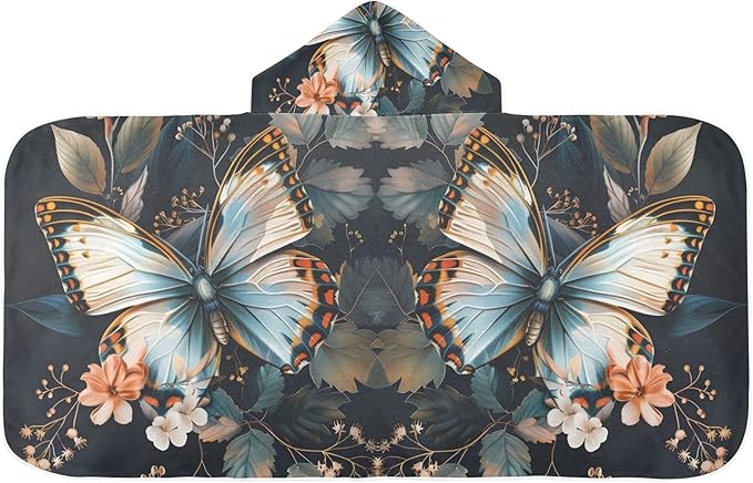 Hooded Towel for Kids Butterfly Surrounded by Floating Spring Leaves Beach Wrap Bath Towels 50x23.5in