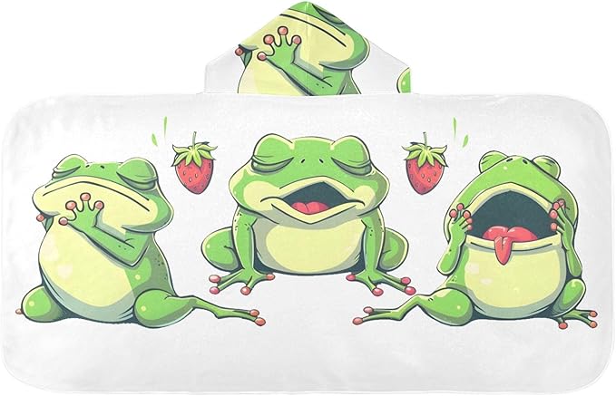Hooded Towel for Kids Frog Dreaming of Strawberry Beach Wrap Bath Towels 50x23.5in