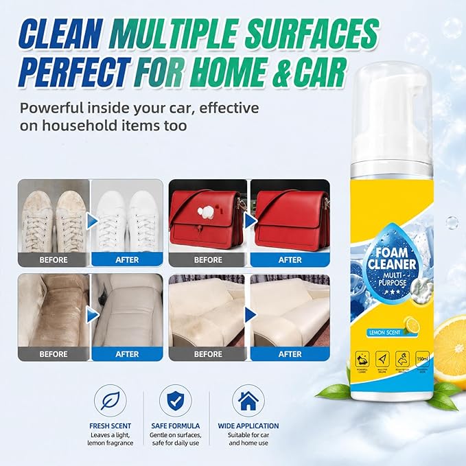 4-in-1 Multi-Enzyme Foam Cleaner, Foam Cleaner Multi Purpose, Enzyme Cleaner, for Car Interior, Kitchen Grease, Bathroom Tiles,Sofa Upholstery (1PCS)