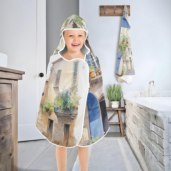 Hooded Towel for Kids Alley and Flowers Painting Beach Wrap Bath Towels 50x23.5in