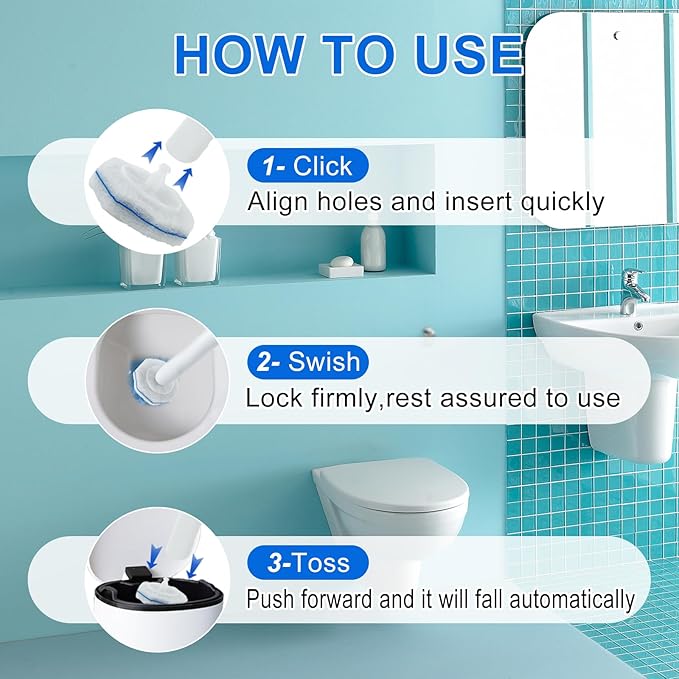 60pcs Disposable Toilet Bowl Wand Refills for Clorox,Replacement Brush Heads Compatible With Most Toilet Bowl Wand Refill System,Upgrade Fiber Cleaner Heads for Closestool Cleaning