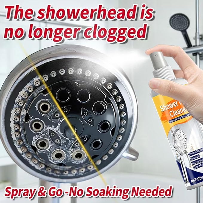 Powerful Shower Cleaner Spray, Multi Purpose Descaling Solution, 120ml Bottle with Microfiber Towel, Household Bathroom Cleaner Kit, Shower Head Accessory Quick Action, Cleaning Tool for Tiles Faucet