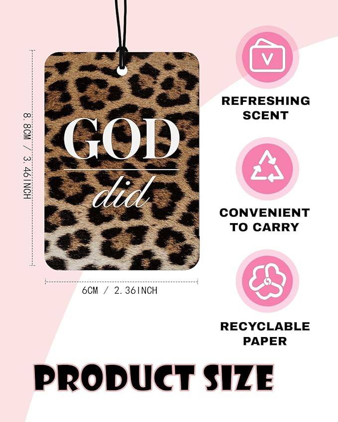 Christian Leopard Print Orange Citrus Car Air Freshener 4pcs, Trendy Cheetah Cross Lucky 8 Ball Ace Card Religious Hanging Scents Car Accessories Interior Mirror Decor for Women Girls