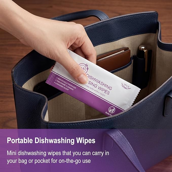 Dish Wipes for Camping Individually Wrapped Dish Cleaning Wipes Travel Lavender Scent 7.7”x 7.3” Disposable for Kitchen Outdoor Traveling RV Quick Clean (Pack of 200)