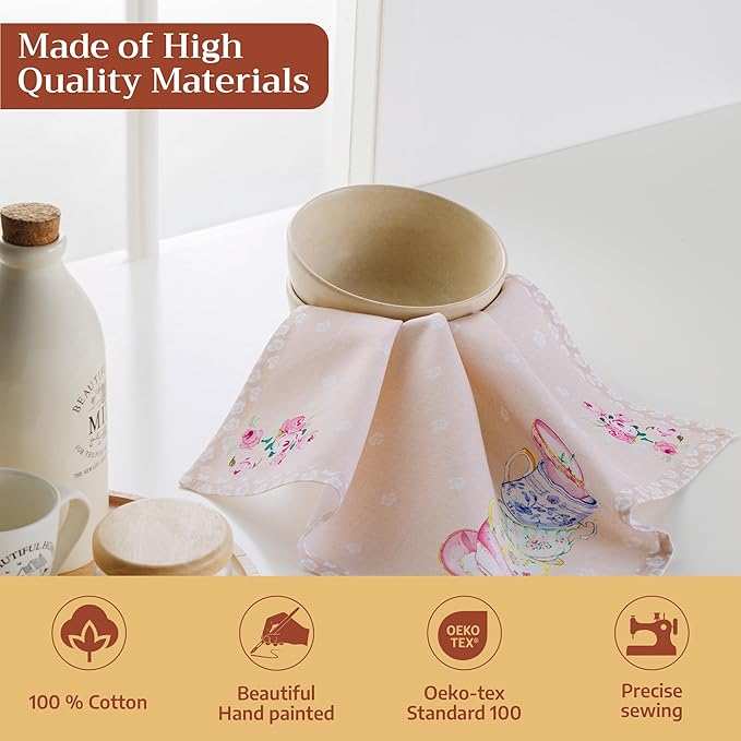 Maison d' Hermine 100% Cotton Cloth Napkins Set of 4 Everyday Reusable Square Napkins Cloth Washable Dinner Party Wedding Restaurant Hotel Kitchen Spring Summer (High Tea, 18" x 18")
