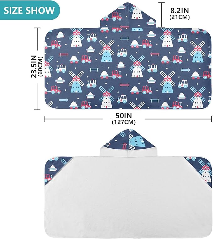 susiyo Kids Hooded Bath Towel Farm Cars Beach Towel for Kids 23.5 x 50 Inch Microfiber Soft Absorbent Quick Dry Bath Swim Pool Towel Wrap Poncho Bathrobe with Hood for Kids Toddler
