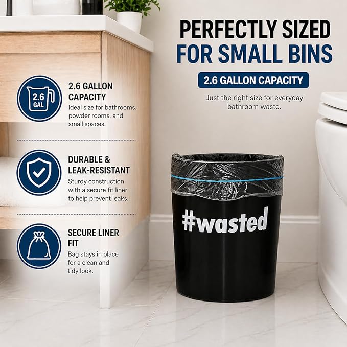 2.6 Gallon Clear Bathroom Trash Bags (240 Bags) 2 Gallon Small Garbage Bags 10 Liter Plastic Wastebasket Trash Can Liners for Home and Office Bins, 240 count
