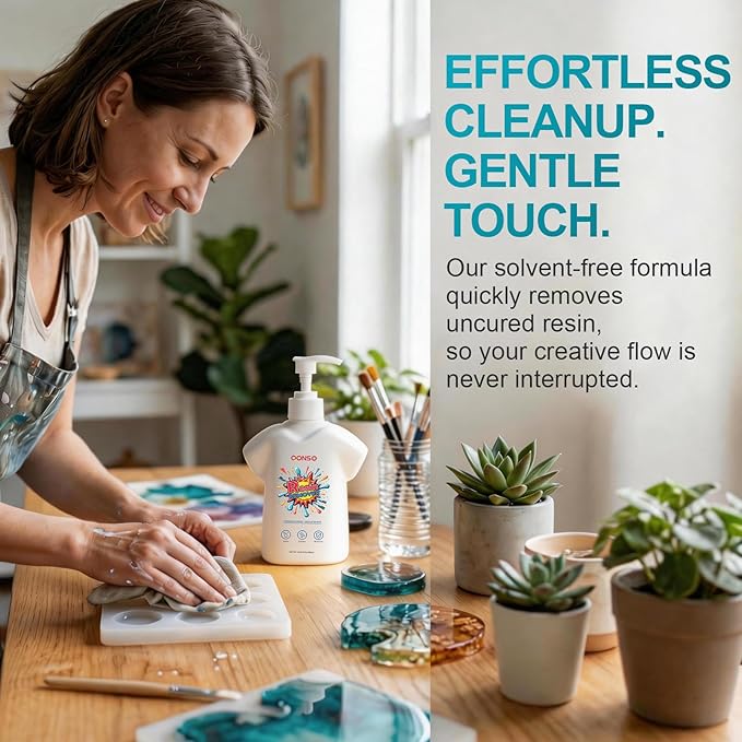 13.5 OZ Gentle & Moisturizing Epoxy Resin Cleaner Remover - A Natural, Comfortable Hand Cleaner for Removing Uncured Resin, Glue, and Paint from Skin, Tools and Molds, Ideal for Artists and Crafters.