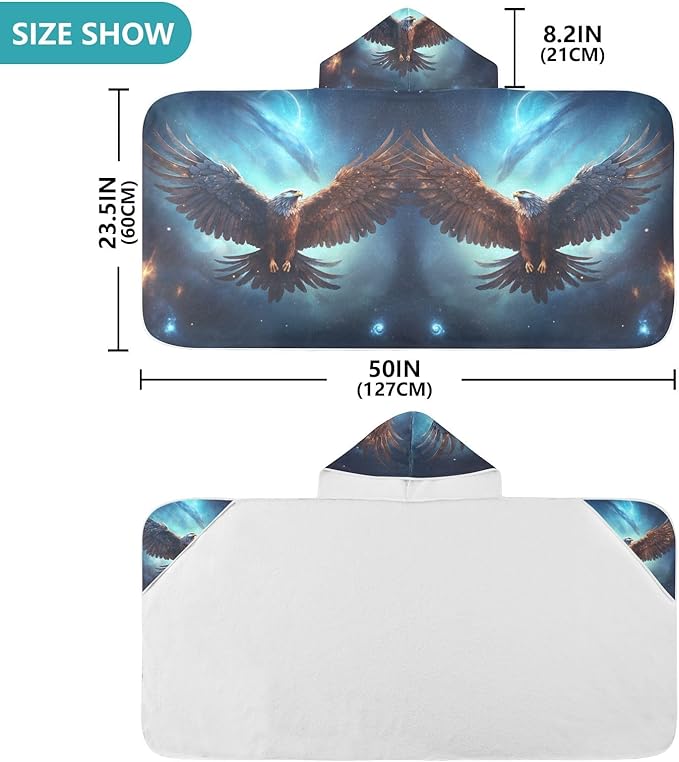 Hooded Towel for Kids Flying Eagle in Space Pattern Beach Wrap Bath Towels 50x23.5in