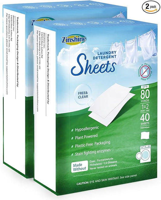 Eco-friendly Laundry Detergent Sheets (80 sheets 160 loads) - Concentrated for Deep Cleaning, Plant Based Laundry Strips, Washer Sheets Detergent for HE, Travel, and Hand Washing