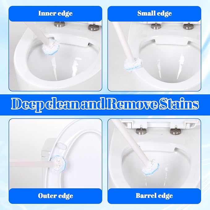 60 Counts Disposable Toilet Wand Refills Compatible with Most Bowl Brush Wand, Disposable Bathroom Toilet Brush Scrubber Heads, Toilet Bowl Cleaner Refill Pads for Stain Removal Deep Cleaning