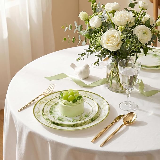 30Pcs Clear Plastic Plates - Lily of the Valley Plates Disposable Heavy Duty, Perfect for Weddings, Tea Parties, Holidays - 10.25" Dinner & 7.5" Dessert Plastic Plate