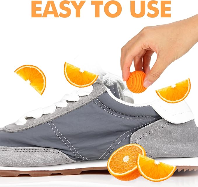 Xcleen Shoe Deodorizer Balls Citrus 6 Pack, Natural Essential Oil Long Lasting Sneaker Odor Eliminator, Small Spaces Air Freshener for Car Gym Bags, Drawers and Locker