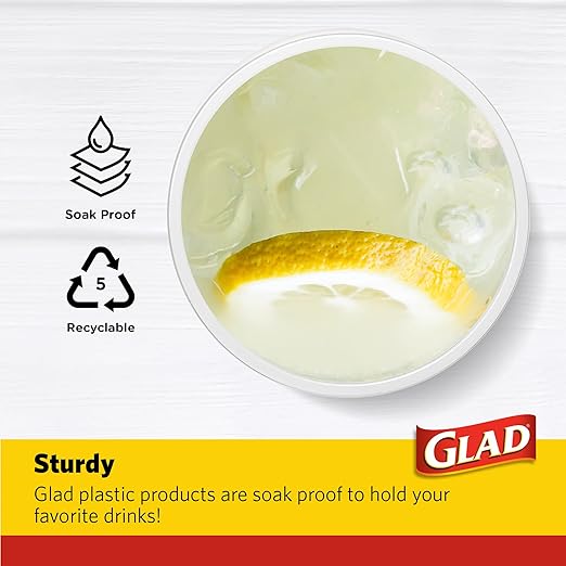 Glad Everyday Clear Plastic Cups with Referee Football Print - Sturdy Disposable Drinking Cups for Game Day, Parties, and Everyday Use, Recyclable #5 Plastic, 18 oz, 50 Count