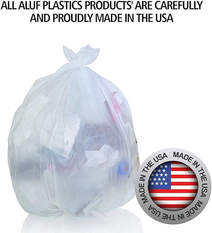 Aluf Plastics High Density Trash Bags, 60 Gallon, 150 Count, 22 Micron (eq), 38" x 60", Clear, for Bathroom, Office, Industrial, Commercial, Janitorial, Municipal, Recycling