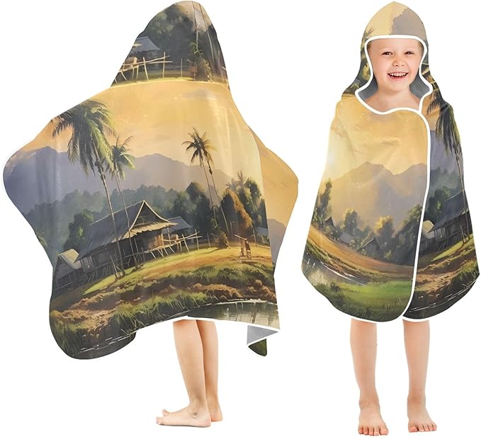 Hooded Towel for Kids River House View Pattern Beach Wrap Bath Towels 50x23.5in