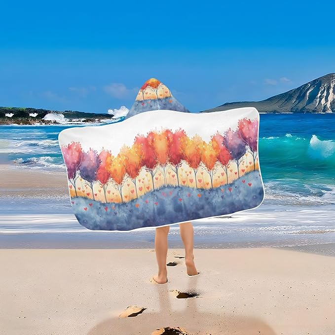 Hooded Towel for Kids Trees with Colorful Leaves Beach Wrap Bath Towels 50x23.5in