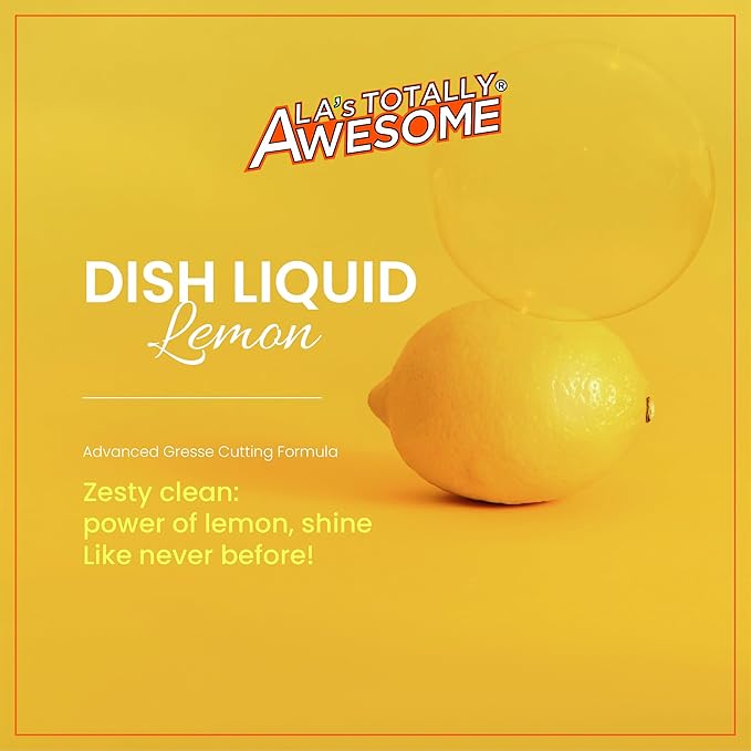 La's Totally Awesome Dish Soap Liquid – Lemon Scent (30 fl oz, Pack of 4) – Grease-Fighting Dishwashing Liquid from Awesome Cleaner Brand