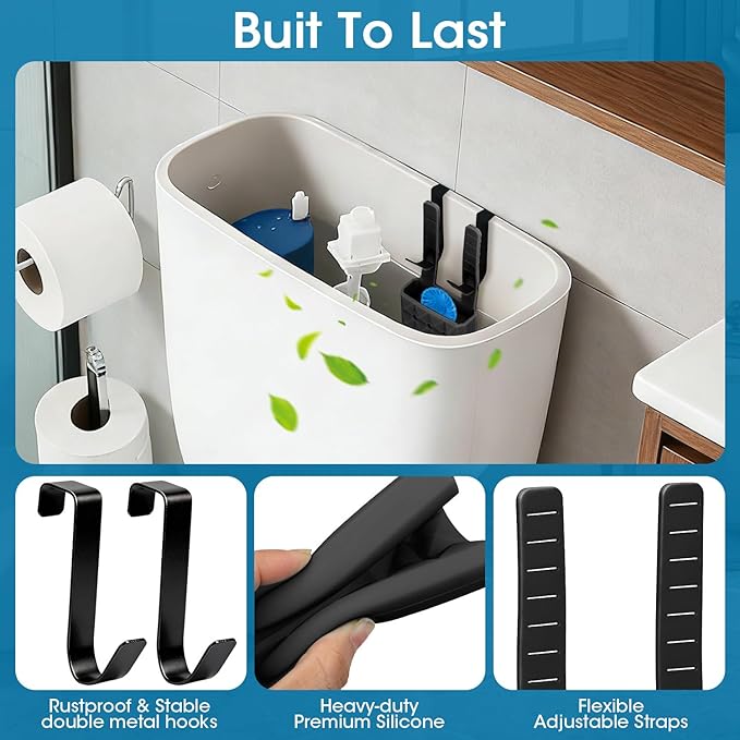 2Pcs Adjustable Toilet Tank Tablet Holder-Hanging Silicone Basket Carrier with Rustproof Hooks for Bowl Cleaner & Bleach Tablet Hanger Pouch Organizer, Accessory Fit Up to 7"Water Level