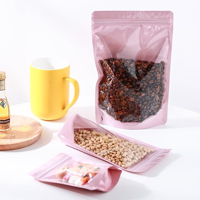 150 Pcs Mylar Bags for Food Storage, 6x9 Mylar Bag with Window Stand Up, Bulk Holographic Resealable Bags Smell Proof Bag Food Packaging for Small Business Freeze Dried Candy Jewelry Foil Packaging