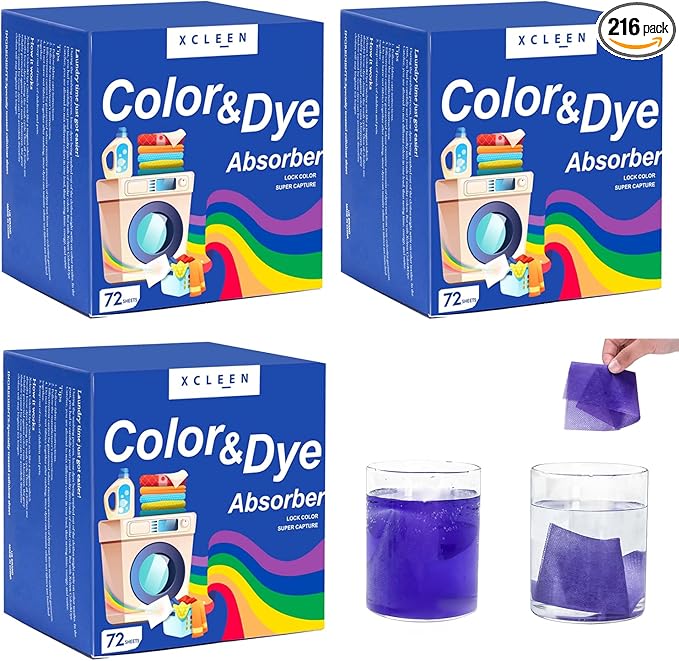 Xcleen Color Absorber Laundry Sheets 216 Count, Dye Catcher to Prevent Clothes from Smearing, Fragrance Free Color Trapping Sheets for Home School or Apartment