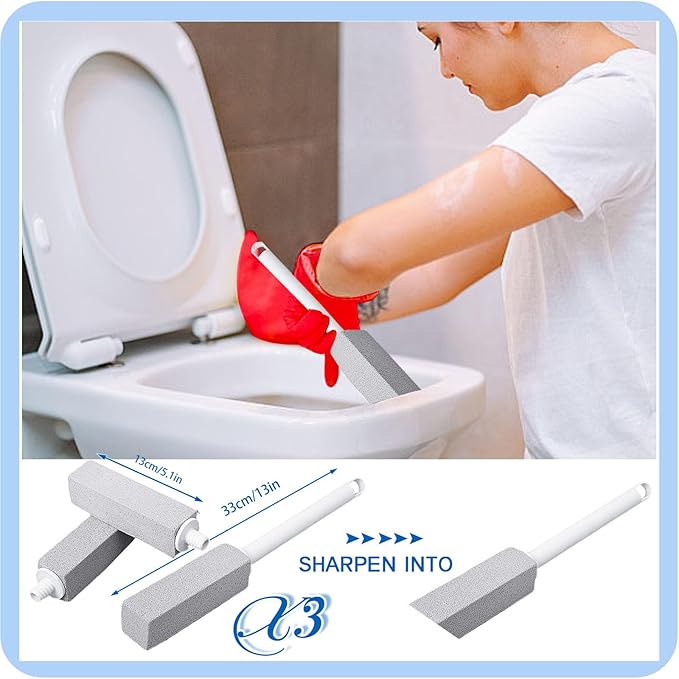 7Pcs Upgrade Pumice Stone Toilet Bowl Cleaning Brush Set with Long Cleaning Gloves Crevice Brush Powerfully Cleans Stain Hard Water Ring Calcium Buildup Rust for Toilet Bathrooms