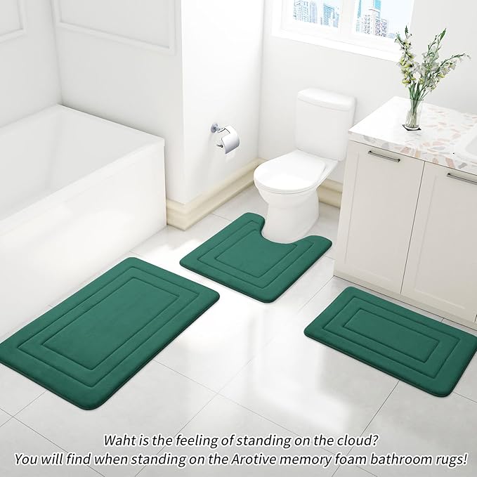 Arotive Memory Foam Bathroom Rug Mat 30x20, Ultra Soft and Absorbent Bath Mat, Machine Wash Dry, Comfortable Bath Rug Carpet for Bathroom Floor, Tub and Shower, Dark Green