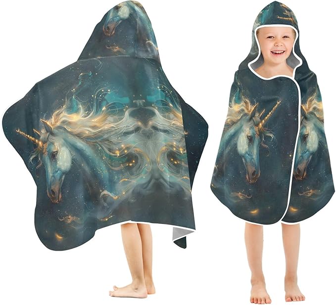 Hooded Towel for Kids Horse in Dark Sky Beach Wrap Bath Towels 50x23.5in