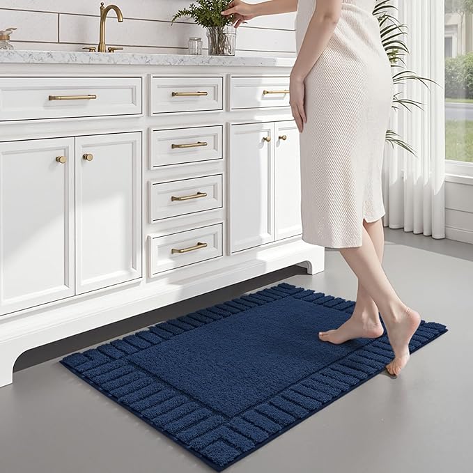 LUMI Bathroom Rugs Non Slip with Rubber Backing, Extra Soft Plush Microfiber Bath Rug Absorbent, Machine Washable Bath Mat Quick Dry for Tub, Shower, Hotel, Blue, 16" x 24"