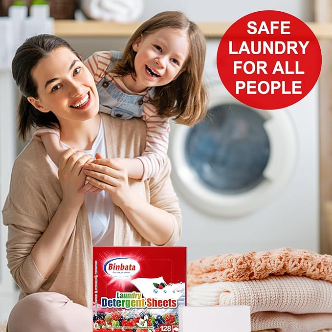 Binbata Laundry Detergent Sheets, Up To 128 Loads Berry Scent Hypoallergenic Eco-Friendly, Biodegradable Plastic Free Liquidless Laundry Sheets Suitable for Sensitive Skin