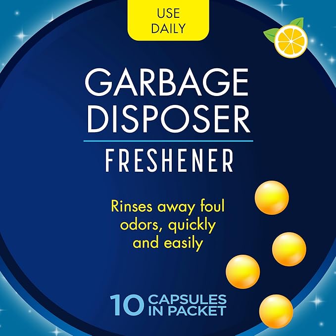Glisten Garbage Disposer Freshener, Sink Disposal Odor Eliminator, Quick and Easy-to-Use, Lemon Scent, 10 Capsules (Pack of 12)