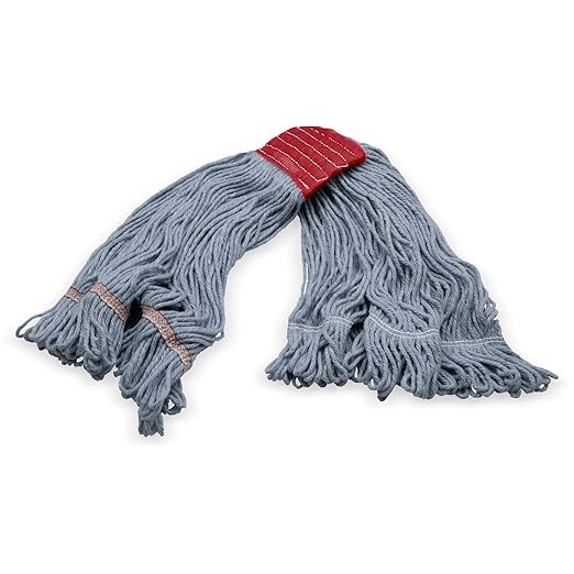 SPARTA 369553B00 Cotton Mop Head, Loop-Ended, 5 Inch Color-Coded Red Headhand for Organized Cleaning, Large - 43 Inches Long, Blue with Red Band, (Pack of 12)