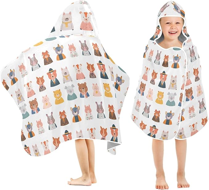 Kids Beach Towel Cute Animal Face Charming Boys Hooded Beach Towel Lightweight Toddler Bath Towel