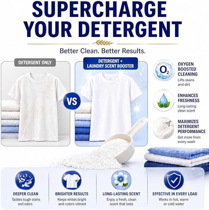 Oxygen Boosted Laundry Scent Booster Powder – Laundry Booster & Odor Eliminator, Laundry Freshener, Deep Clean Detergent Booster, Long Lasting Laundry Scent, HE Safe (1lb) (Laundry Day Fresh)