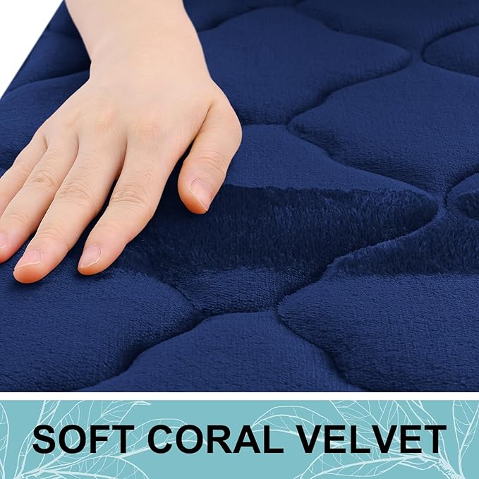 OLANLY Memory Foam Bath Mat Rug 59x20, Ultra Soft and Absorbent Bathroom Rugs, Non-Slip, Comfortable, Machine Washable Bath Carpet for Bathroom Floor, Tub, Shower and Home Decor Accessories, Navy