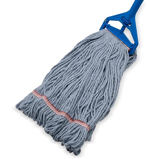 SPARTA Flo-Pac Acrylic Mop Head, Loop-Ended, Narrow Band with 1" Red Band for Organized Cleaning, Large, Blue