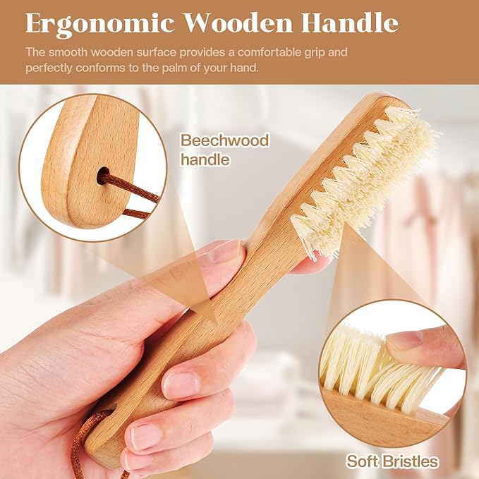 3 Pcs Wooden Laundry Stain Brush Stain Remover Dauber Brushes with Square Head Boar Bristle Small Stain Brush for Clothes for Scrubbing Stains from Furniture Fabric Leather(Style B)