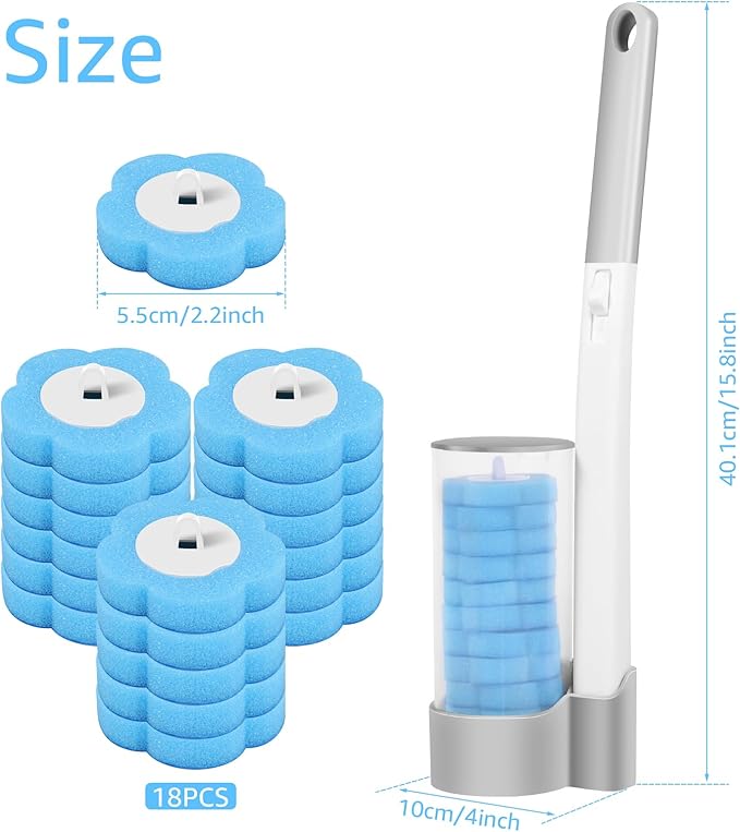 Toilet Brush Cleaning Kit, Toilet Cleaning System - Storage Caddy and 18/24 Toilet Brush Refills, Adhesive Wall Mounted Toilet Bowl Cleaner Brush with Handle (Set 01)