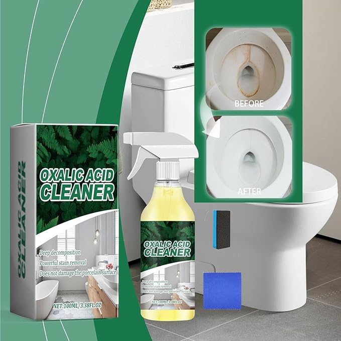 Oxalic Acid Cleaner Spray Toilet Bowl & Tile Stain Remover, Multipurpose Oxalic Acid Cleaner with Sponge, 100ml/3.38fl.oz (1pc)