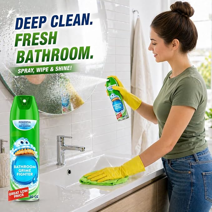 Bathroom Cleaner Spray, Foam Action Shower & Tub Cleaner, 20 oz, Multi Surface Cleaning Solution for Tiles, Sinks & Bathtubs, Fresh Scent