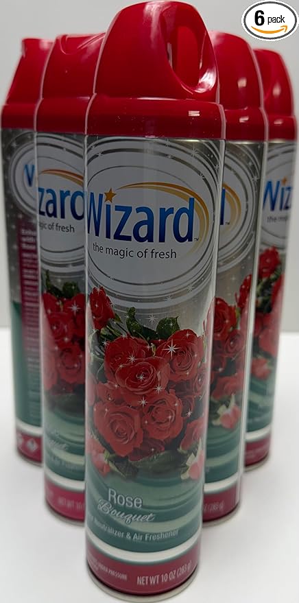 Wizard The Magic of Fresh | Odor Neutralizer & Air Freshener - 10 Oz. Rose bouquet (Pack of 6) (Packaging May Vary)