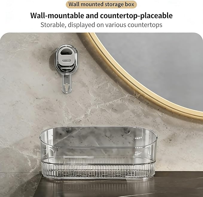 No-Drill Bathroom Suction Storage Box – Large Capacity & Strong Load-Bearing, No Drill Bathroom Shelves Storage with Drain Holes (1, Gold)