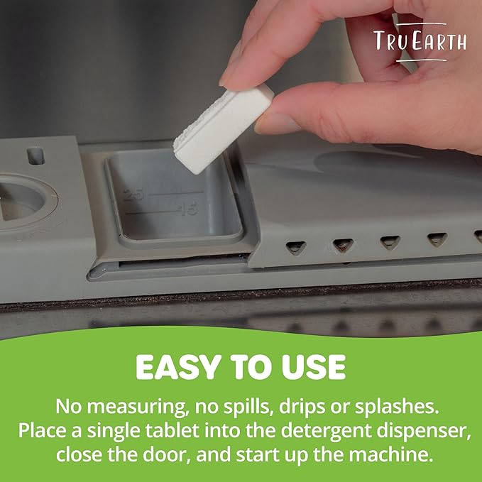 Tru Earth Dishwasher Detergent Tablets - Concentrated Dishwasher Tabs Cut Grease for Sparkling Dishes - Eco Friendly Alternative to Liquid Pods - 30 Tablets, Fragrance-Free