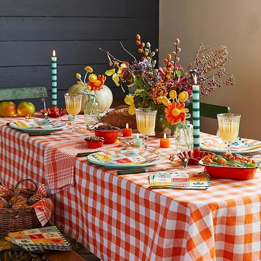 Talking Tables 2 x Orange Gingham Kitchen Tea Towels Table Linen Fabric Dish Cloths Large Checkered Cloth Napkins Absorbent Durable Soft Cotton Quick Drying, ECO Packaging 17 x 27 Inches