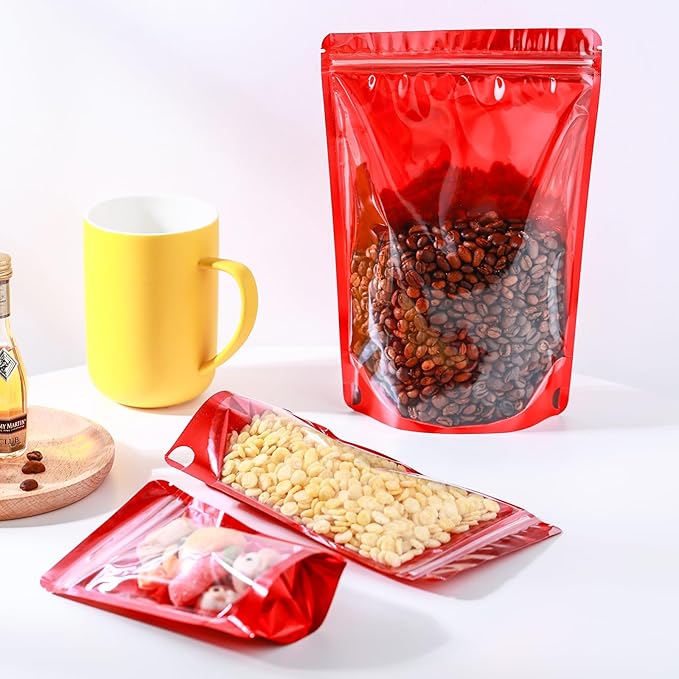 150 Pcs Mylar Bags for Food Storage, 5x8 Mylar Bag with Window Stand Up, Small Holographic Resealable Bags Smell Proof Bag Food Packaging for Small Business Freeze Dried Candy Jewelry Foil Packaging