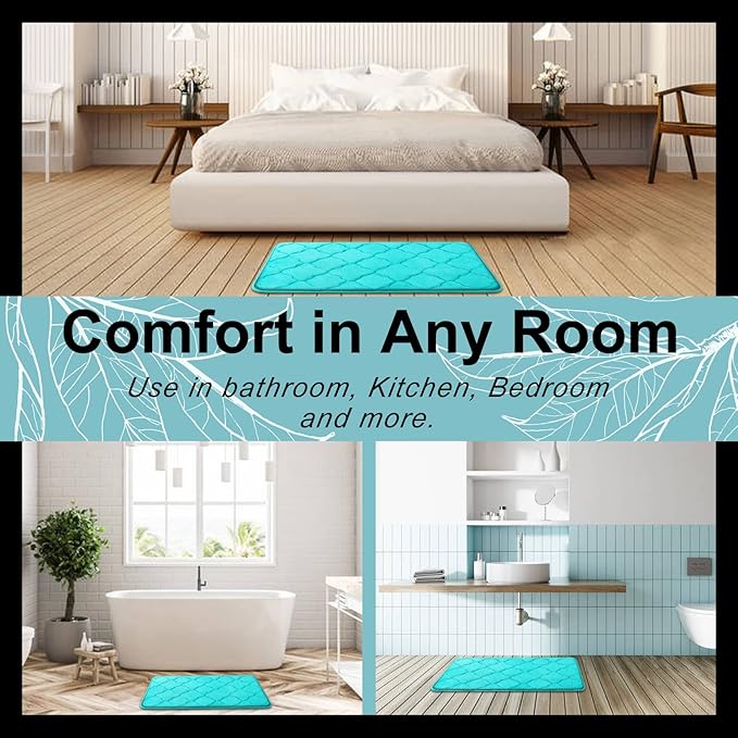 OLANLY Memory Foam Bath Mat Rug 70x24, Ultra Soft and Absorbent Bathroom Rugs, Non-Slip, Comfortable, Machine Washable Bath Carpet for Bathroom Floor, Tub, Shower and Home Decor Accessories, Teal