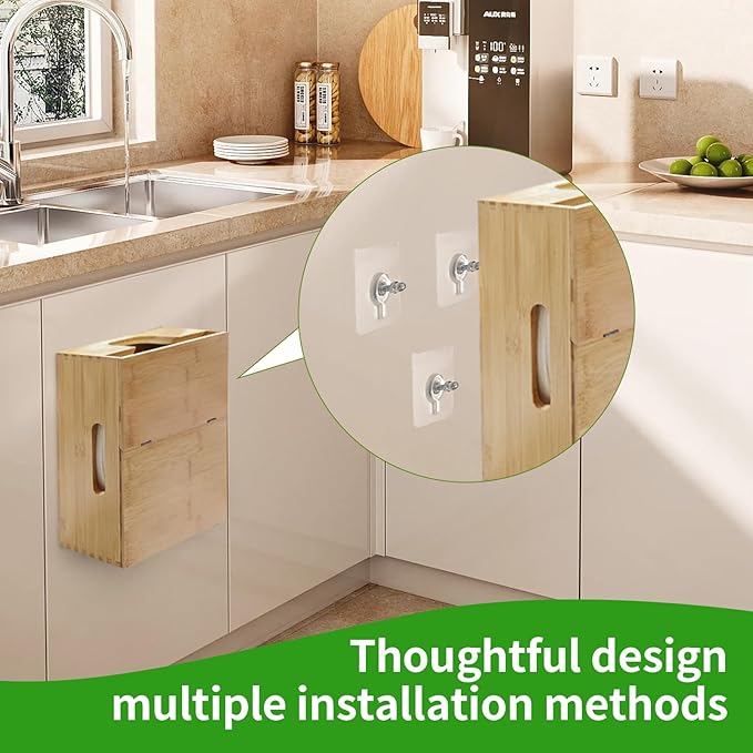 EBIGIC Bamboo Paper Plate Storage,Paper Plate Holders and Dispenser,fit for Kitchen Wall, Countertop and Under Cabinet 8-10in Plates