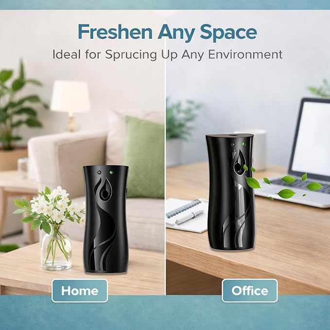 Automatic Air Freshener Dispenser, Wall Mounted or Free Standing Spray Machine, Adjustable Timer, Battery Operated, Compatible with Most Standard Spray Cans for Bathroom, Office & Home (Black)