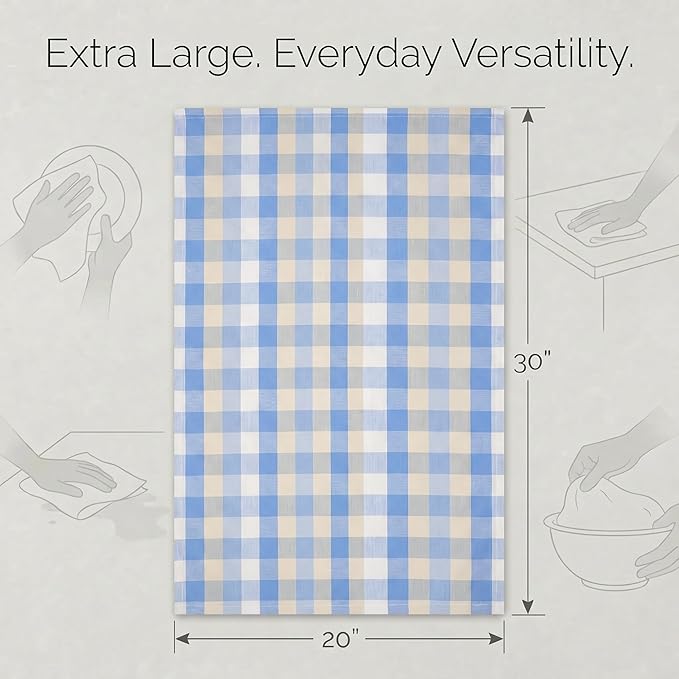 Urban Villa Kitchen Towels Set of 6 Blue Sand Buffalo Checks Kitchen Towels 20X30 Inches 100% Cotton Highly Absorbent Kitchen Towels Premium Quality Ultra Soft Mitered Corners KitchenTowels